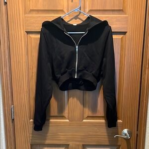 Alo Black Cropped Zip-Up Hoodie